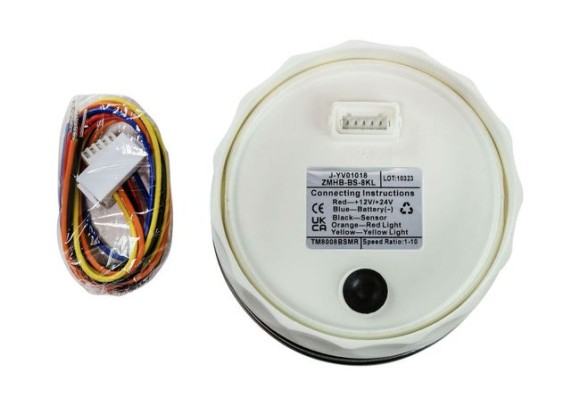 Тахометр 0-8000 об/мин со счетчиком моточасов делитель 1-10, черный циферблат, черный ободок, Marine Rocket