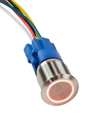 Кнопка с фиксацией в комплекте с контактным разъемом, 12 В 3А, OFF-ON 5P, D19 красная подсветка