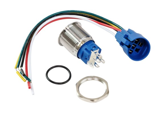 Кнопка с фиксацией в комплекте с контактным разъемом, 12 В 3А, OFF-ON 5P, D19 красная подсветка