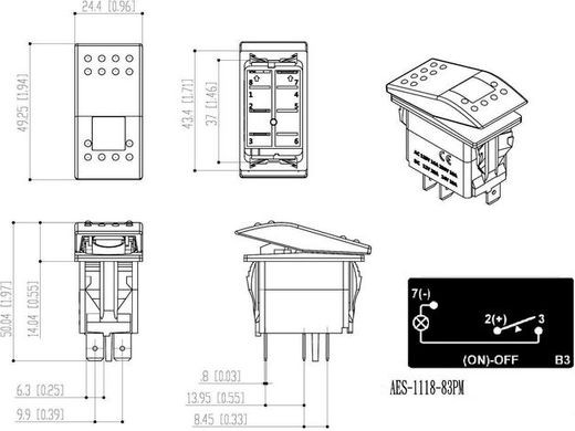 Переключатель двухпозиционный (ON)-OFF 12 В/20А 3Р с подсветкой без фиксации 1 положения Переключатель двухпозиционный (ON)-OFF 12 В/20А 3Р с подсветкой без фиксации 1 положения