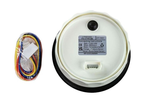 Прибор многофункциональный 4 в 1 (тахометр, вольтметр, давление, температура), черный циферблат, черный ободок, д. 110 мм Прибор многофункциональный 4 в 1 (тахометр, вольтметр, давление, температура), черный циферблат, черный ободок, д. 110 мм