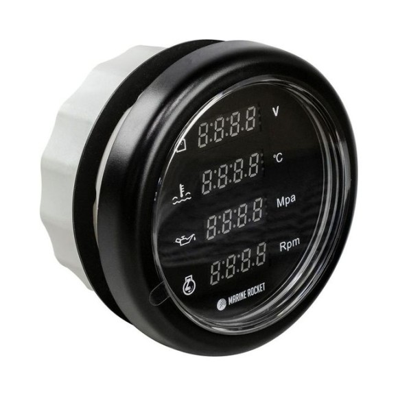 Прибор многофункциональный 4 в 1 (тахометр, вольтметр, давление, температура), черный циферблат, черный ободок, д. 110 мм Прибор многофункциональный 4 в 1 (тахометр, вольтметр, давление, температура), черный циферблат, черный ободок, д. 110 мм