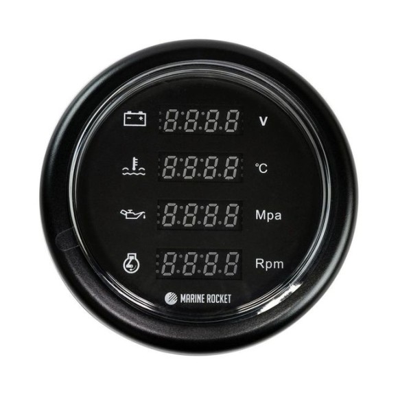 Прибор многофункциональный 4 в 1 (тахометр, вольтметр, давление, температура), черный циферблат, черный ободок, д. 110 мм Прибор многофункциональный 4 в 1 (тахометр, вольтметр, давление, температура), черный циферблат, черный ободок, д. 110 мм