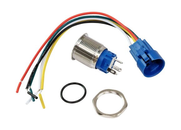 Кнопка с фиксацией в комплекте с контактным разъемом, 12 В 3А, OFF-ON 5P, D19 синяя подсветка