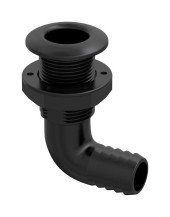 Разъем водосброса угловой с обратным клапаном под шланг 25 мм, черный
