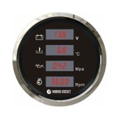 Прибор многофункциональный 4 в 1 (тахометр, вольтметр, давление, температура), черный циферблат, нержавеющий ободок, д. 110 мм, Marine Rocket Прибор многофункциональный 4 в 1 (тахометр, вольтметр, давление, температура), черный циферблат, нержавеющий ободок, д. 110 мм, Marine Rocket