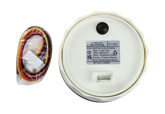 Прибор многофункциональный 4 в 1 (тахометр, вольтметр, давление, температура), черный циферблат, нержавеющий ободок, д. 110 мм, Marine Rocket