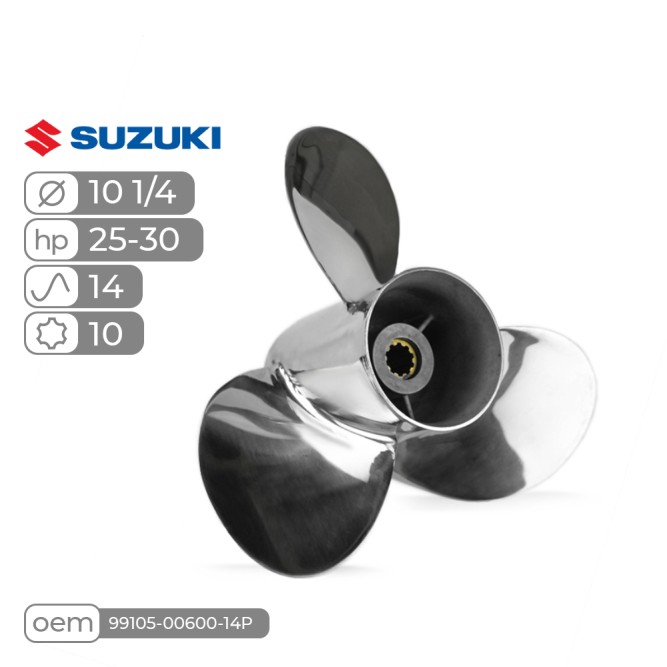 Винт гребной  Skipper для Suzuki 25-30HP нержавеющий, диаметр - 10 1/4", шаг 14"