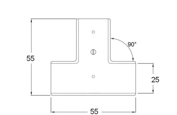 Тройник леера разборный, (25 мм), 90 град, Marine Rocket