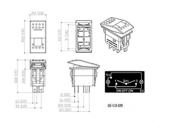 Переключатель трехпозиционный ON-OFF-ON 12 В/20А 4Р с подсветкой Переключатель трехпозиционный ON-OFF-ON 12 В/20А 4Р с подсветкой