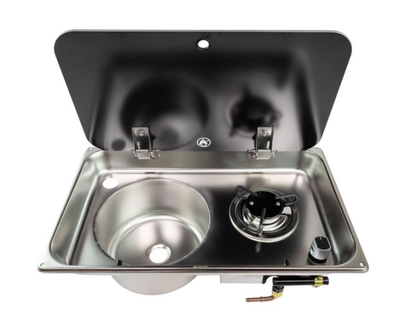 Плита газовая с круглой мойкой, стеклянная крышка, Marine Rocket