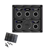 Панель бортового питания Skipper с тумблерами переключателей - 5, с индикацией, гнёзд предохранителей - 3, разъем USB Панель бортового питания Skipper с тумблерами переключателей - 5, с индикацией, гнёзд предохранителей - 3, разъем USB