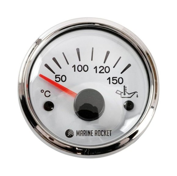 Указатель температуры масла 50-150 гр., белый циферблат, нержавеющий ободок, д. 52 мм, Marine Rocket