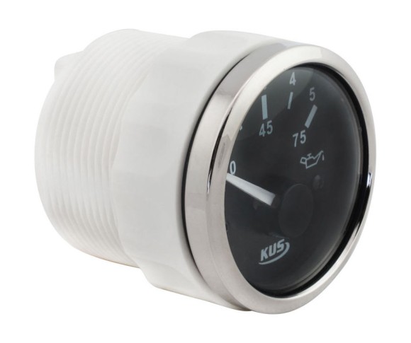 Указатель давления масла 0-5 бар, черный циферблат, нержавеющий ободок, д. 52 мм Указатель давления масла 0-5 бар, черный циферблат, нержавеющий ободок, д. 52 мм