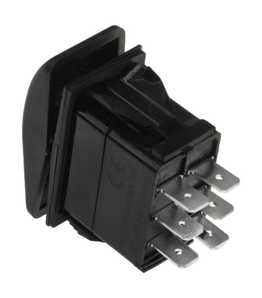 Переключатель трехпозиционный (ON)-OFF-(ON) 12 В/20А 6Р без фиксации Переключатель трехпозиционный (ON)-OFF-(ON) 12 В/20А 6Р без фиксации