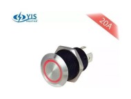 Кнопка с фиксацией, подсветка красная, 12 В, 20А, 19мм Кнопка с фиксацией, подсветка красная, 12 В, 20А, 19мм