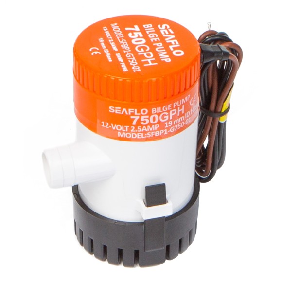 Помпа водооткачивающая SeaFlo трюмная, 12V 750 галлон/час, патрубок 19 мм Помпа водооткачивающая SeaFlo трюмная, 12V 750 галлон/час, патрубок 19 мм