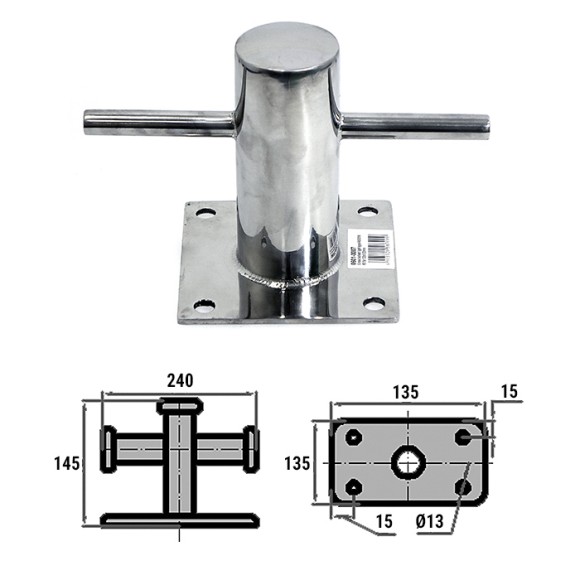 Кнехт одинарный  60,5х135х135мм AISI316
