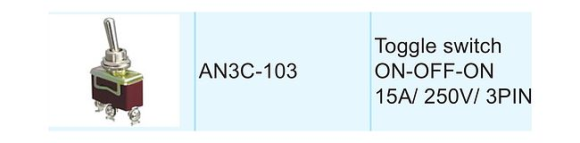 Тумблер трехпозиционный ON-OFF-ON 12 В/15А 3P Тумблер трехпозиционный ON-OFF-ON 12 В/15А 3P