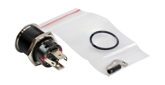 Кнопка без фиксации, подсветка красная, 12 В, 20А, 19мм