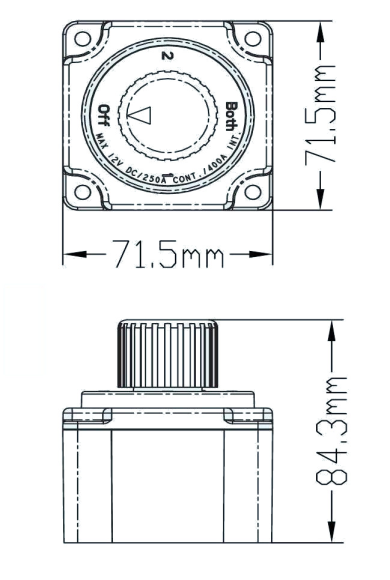 Выключатель массы "OFF-1-BOTH-2" (2 АКБ) 250А