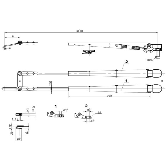 Поводок стеклоочистителя пантографный W.E 500-600мм, посадка на вал M8-10 (тип-H)