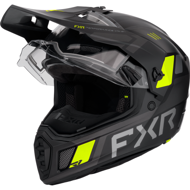 Шлем FXR Clutch w/ E Shield с подогревом Black/HiVis, 2XL