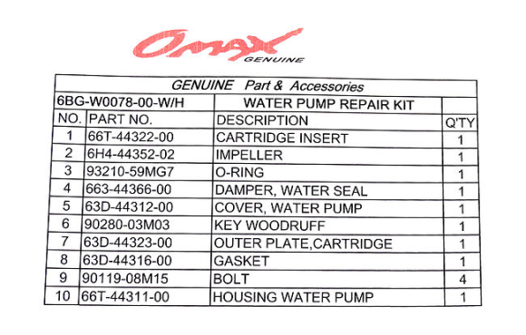 Ремкомплект помпы с корпусом Yamaha F30-F40, Omax