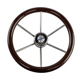 Рулевое колесо LEADER WOOD деревянный обод серебряные спицы д. 390 мм