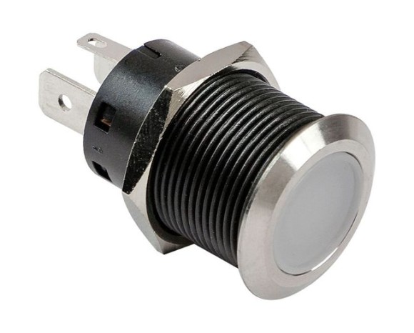 Кнопка с фиксацией, подсветка красная, наклейки, 12 В, 20А, 19мм