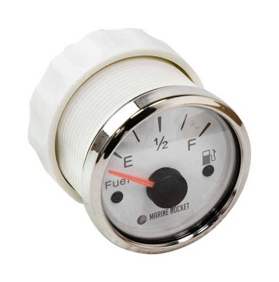 Указатель уровня топлива 0-190 Ом (ЕВРО), белый циферблат, нержавеющий ободок, д. 52 мм, Marine Rocket