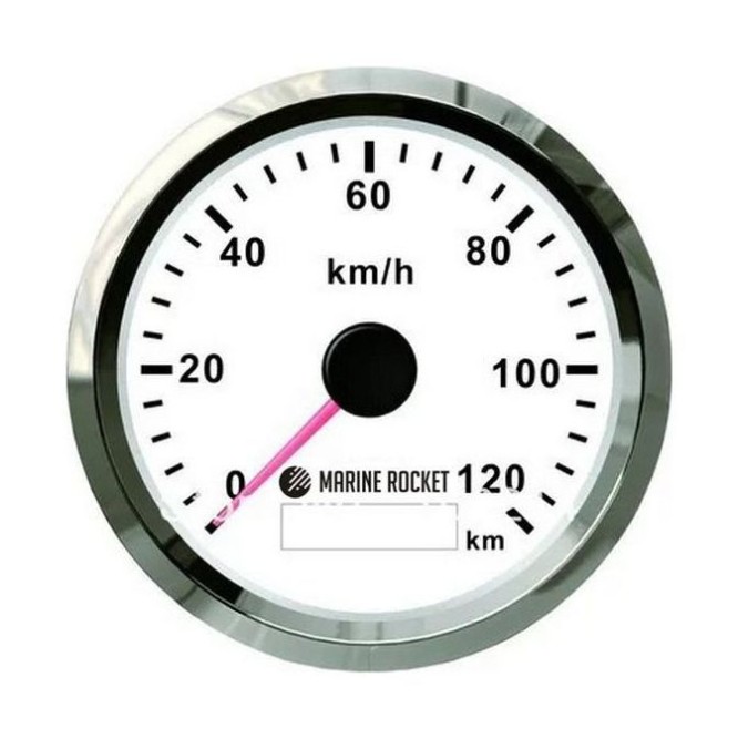 GPS-спидометр аналоговый 0-120 км/ч, белый циферблат, нержавеющий ободок, выносная антенна, д. 85 мм, Marine Rocket