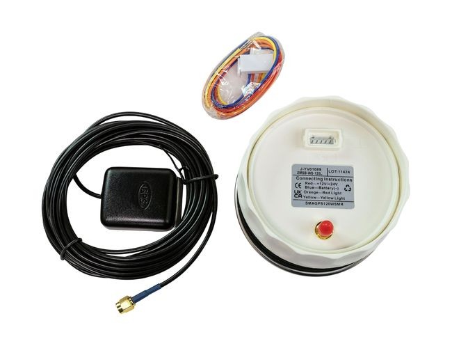 GPS-спидометр аналоговый 0-120 км/ч, белый циферблат, нержавеющий ободок, выносная антенна, д. 85 мм, Marine Rocket
