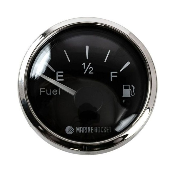 Указатель уровня топлива 240-33 Ом (US), черный циферблат, нержавеющий ободок, д. 52 мм, Marine Rocket Указатель уровня топлива 240-33 Ом (US), черный циферблат, нержавеющий ободок, д. 52 мм, Marine Rocket